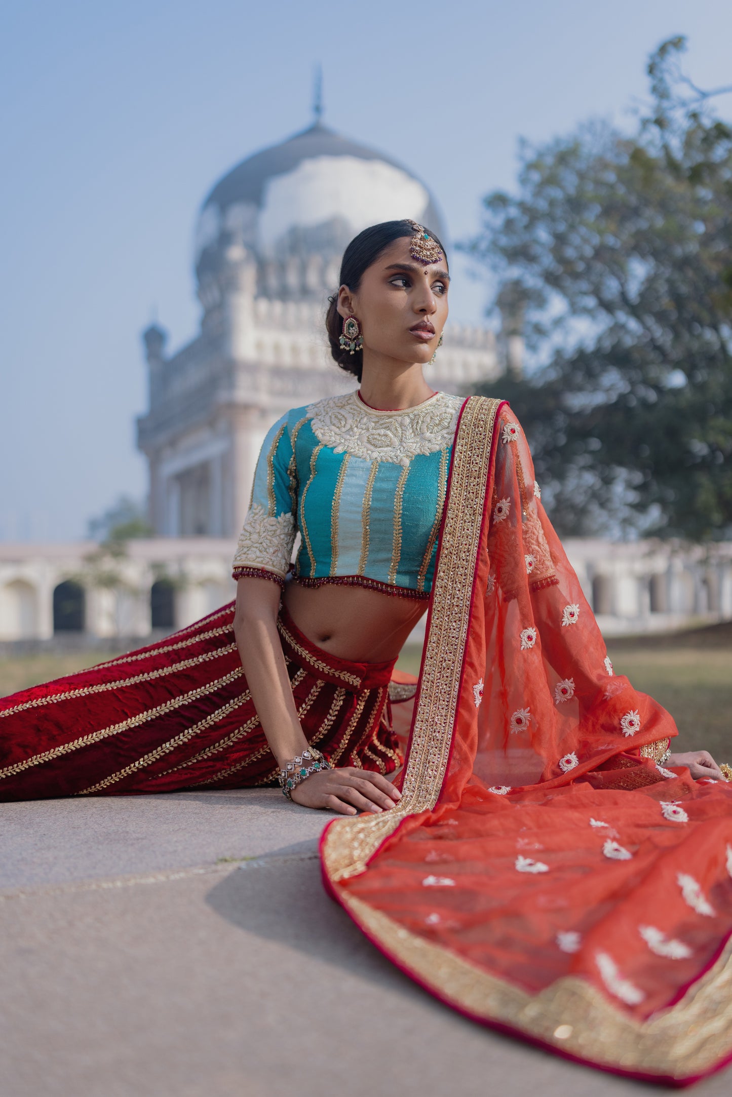 Fire & Ice - A Velvet & Silk Lehenga Set