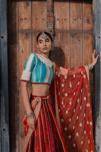 Fire & Ice - A Velvet & Silk Lehenga Set