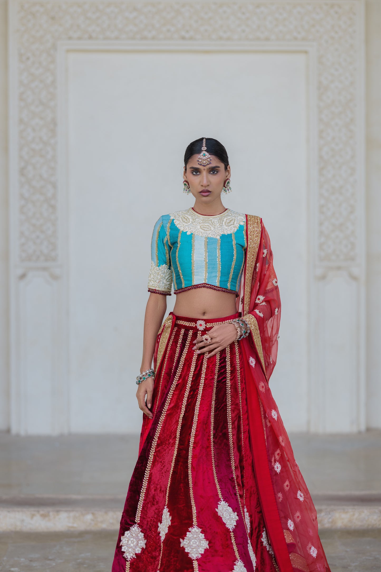 Fire & Ice - A Velvet & Silk Lehenga Set