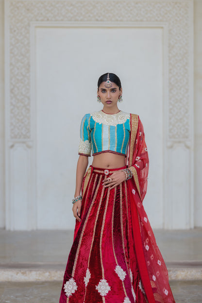 Fire & Ice - A Velvet & Silk Lehenga Set