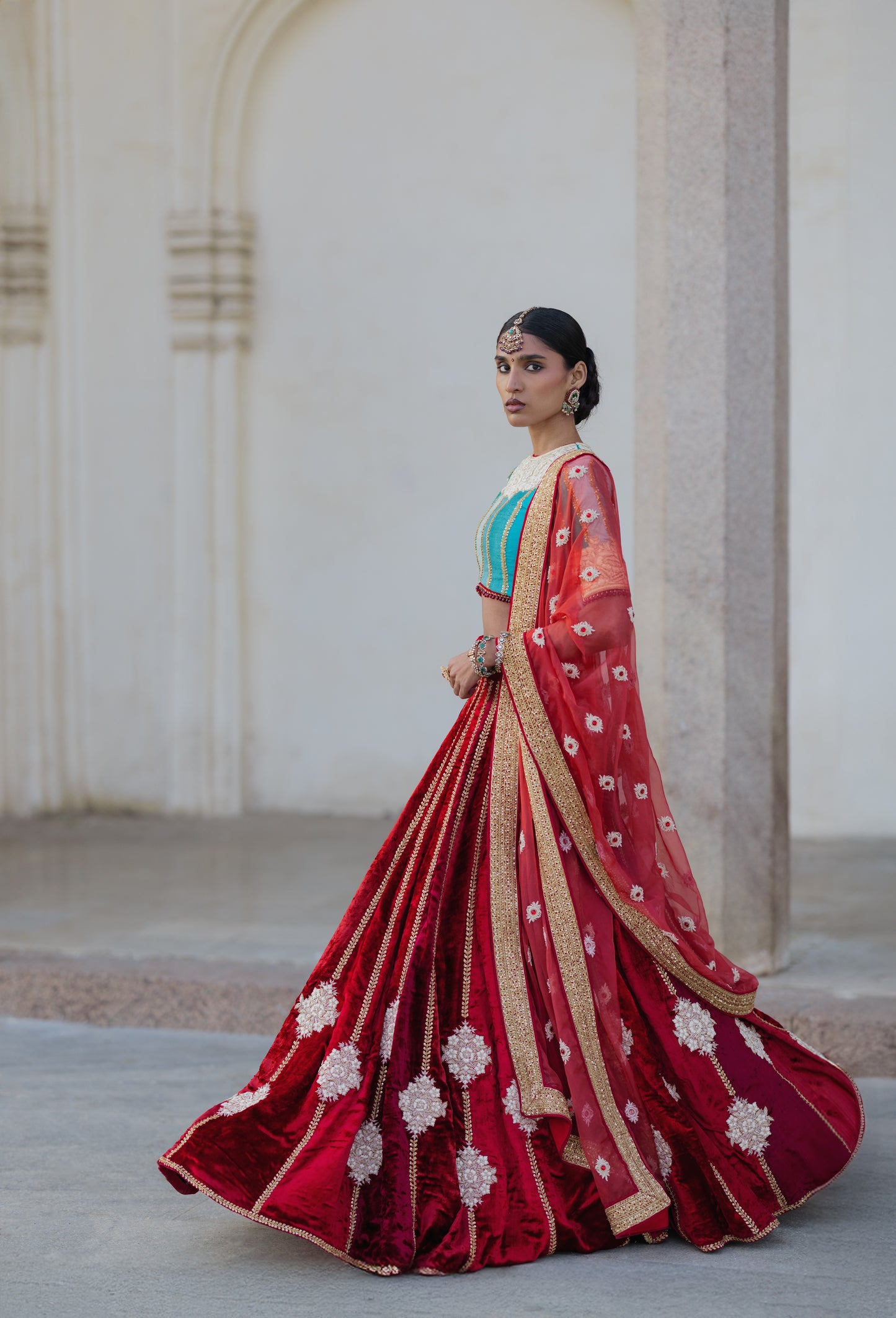 Fire & Ice - A Velvet & Silk Lehenga Set