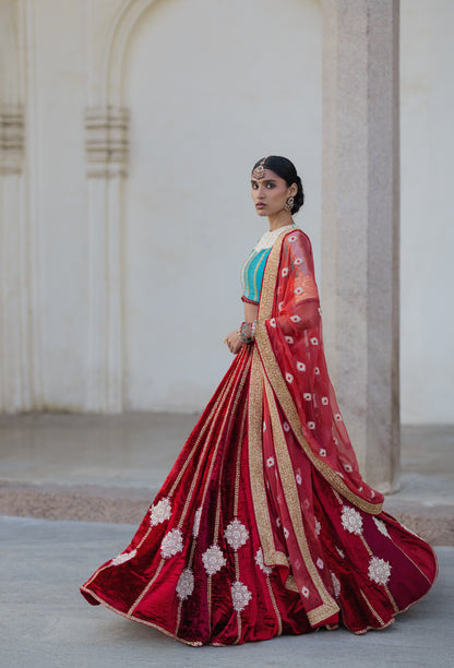 Fire & Ice - A Velvet & Silk Lehenga Set