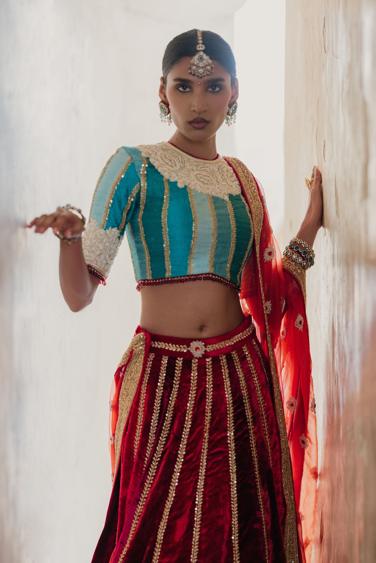 Fire & Ice - A Velvet & Silk Lehenga Set